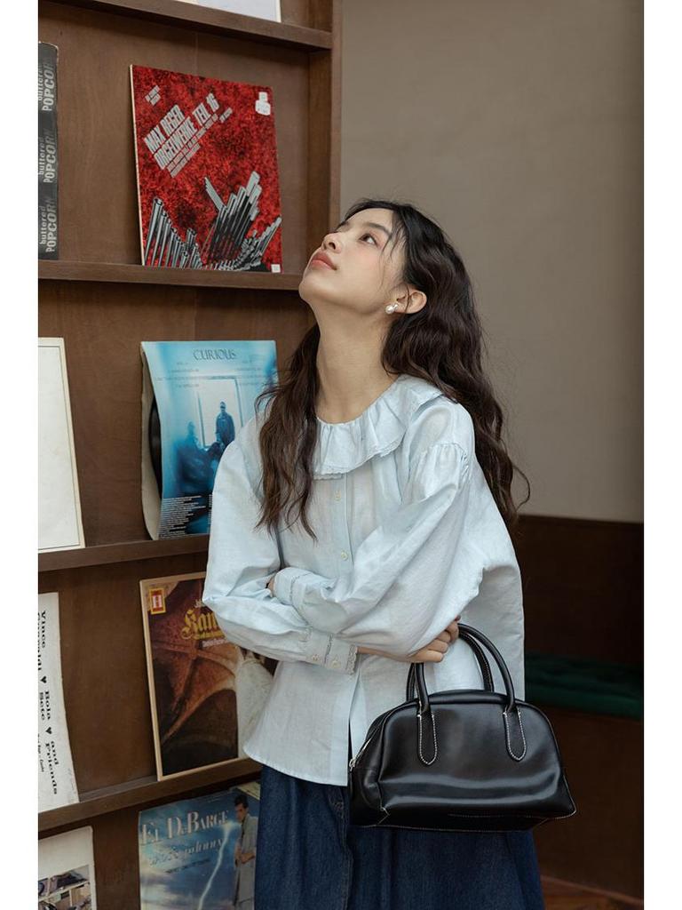 Women's Literary Lace Collar Long Sleeve Shirt: College Forest Style for 2026 Spring/Autumn