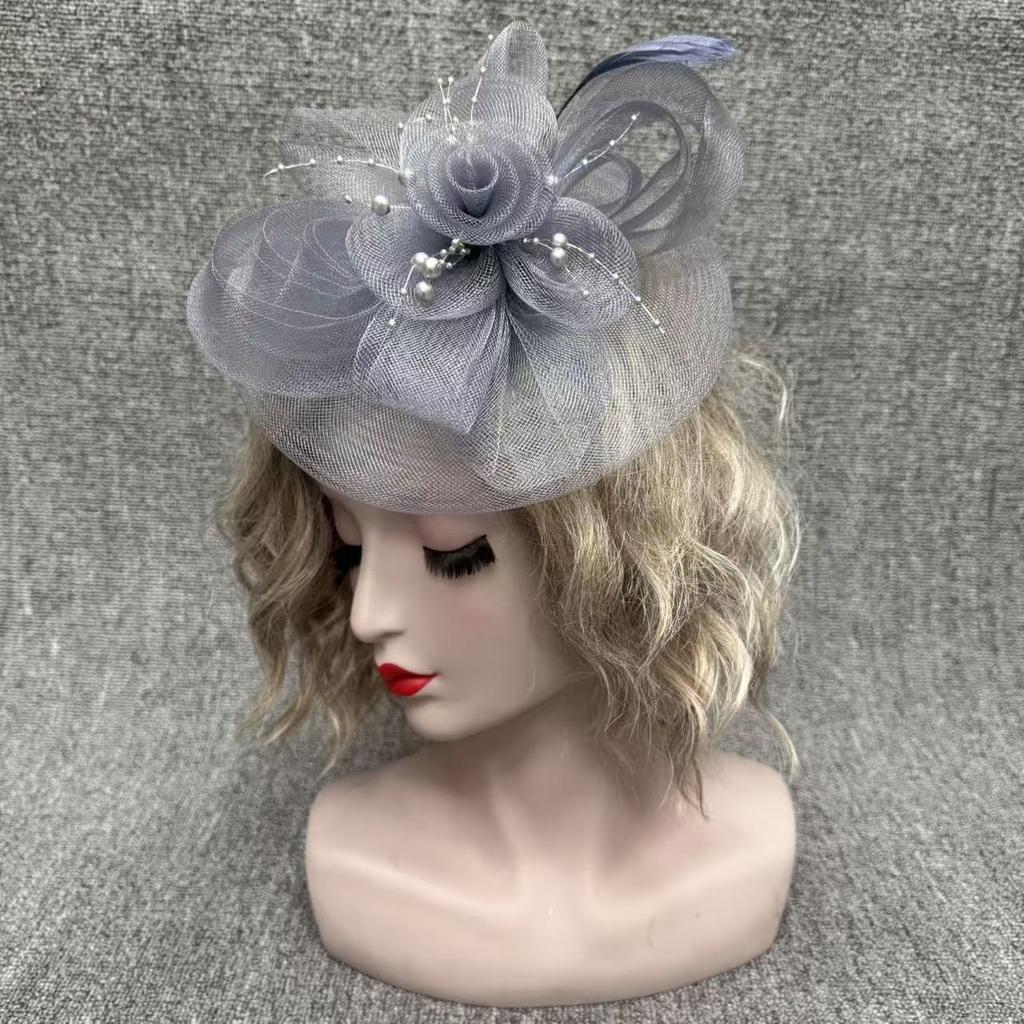 European and American bridal headgear veil retro feather mesh top hat party banquet hair accessories exaggerated top hat headgear