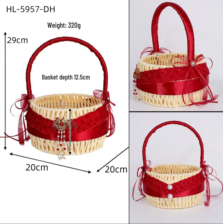 

Червона стрічка Кошик для пелюсток для дівчинки-квітоноски - Ручна весільна прикраса для зберігання