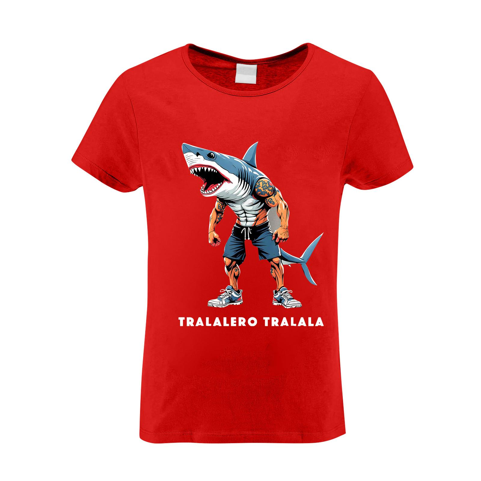 

Взрослая и детская дышащая легкая футболка с коротким рукавом свободного кроя и круглым вырезом 100 красный