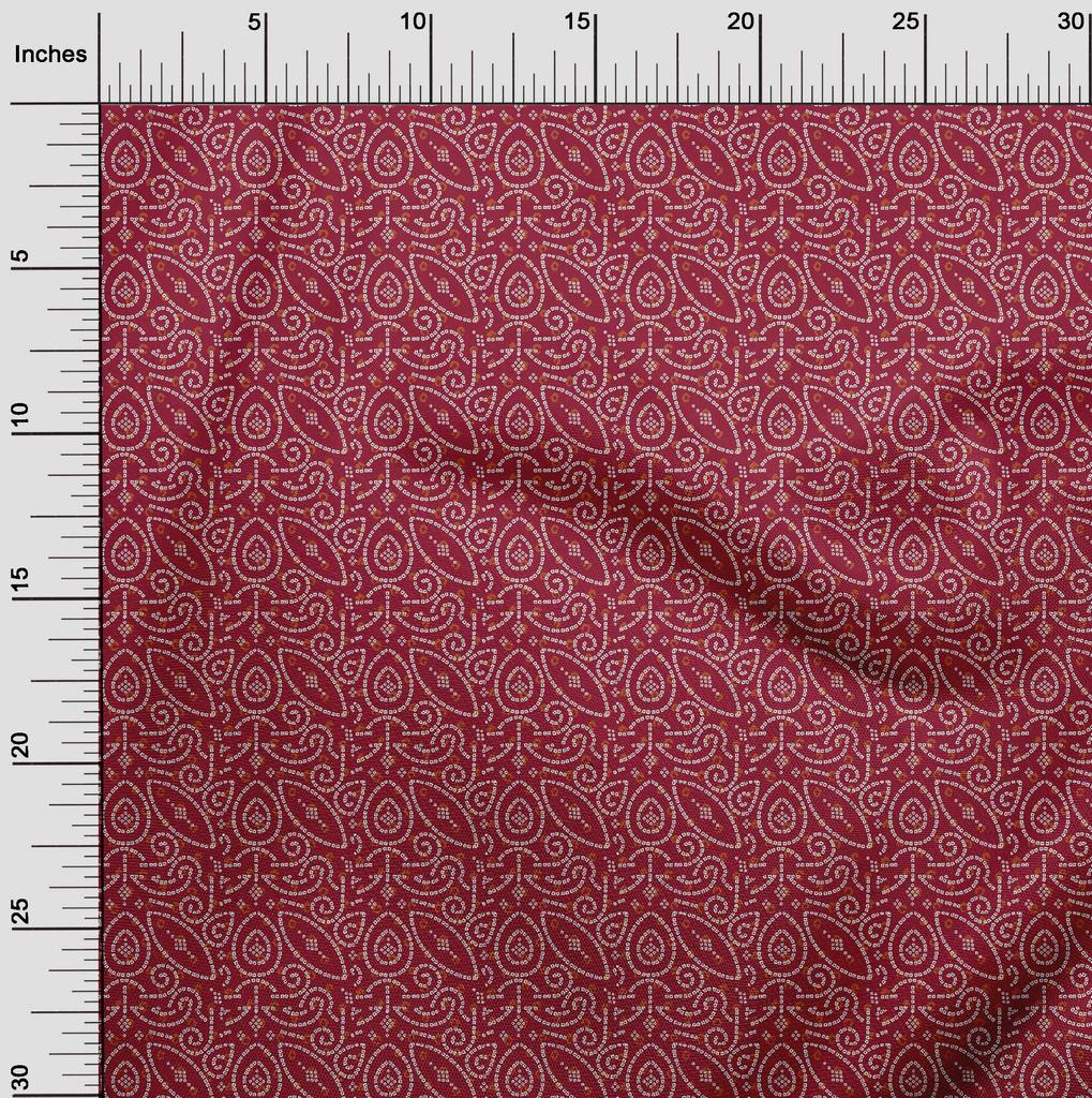 oneOone Cotton Flex Carmine Red Fabric Ethnic Bandhani Fabric For Sewing Printed Craft Fabric By The Yard 40 Inch