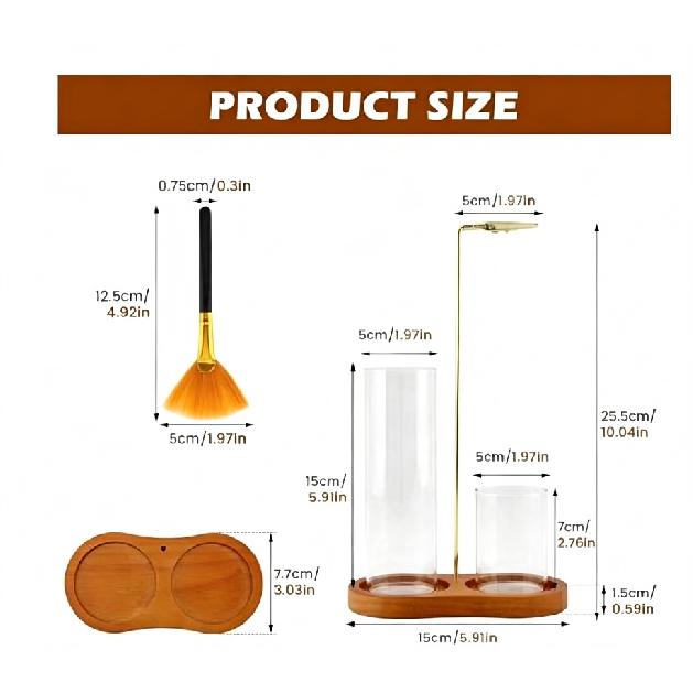 5pcs-Minimalist Glass Incense Holder Transparent Creative Incense Holder Wooden Base Zen Style Glass Ash Catcher Practice 7