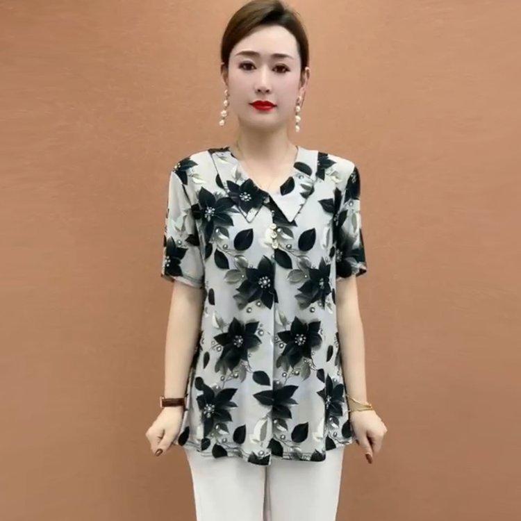 Chic Women s Summer Printed T-shirt: Loose, Plus Size, Short-Sleeve, Slimming Fit 2XL (suggested 105-120 jin)