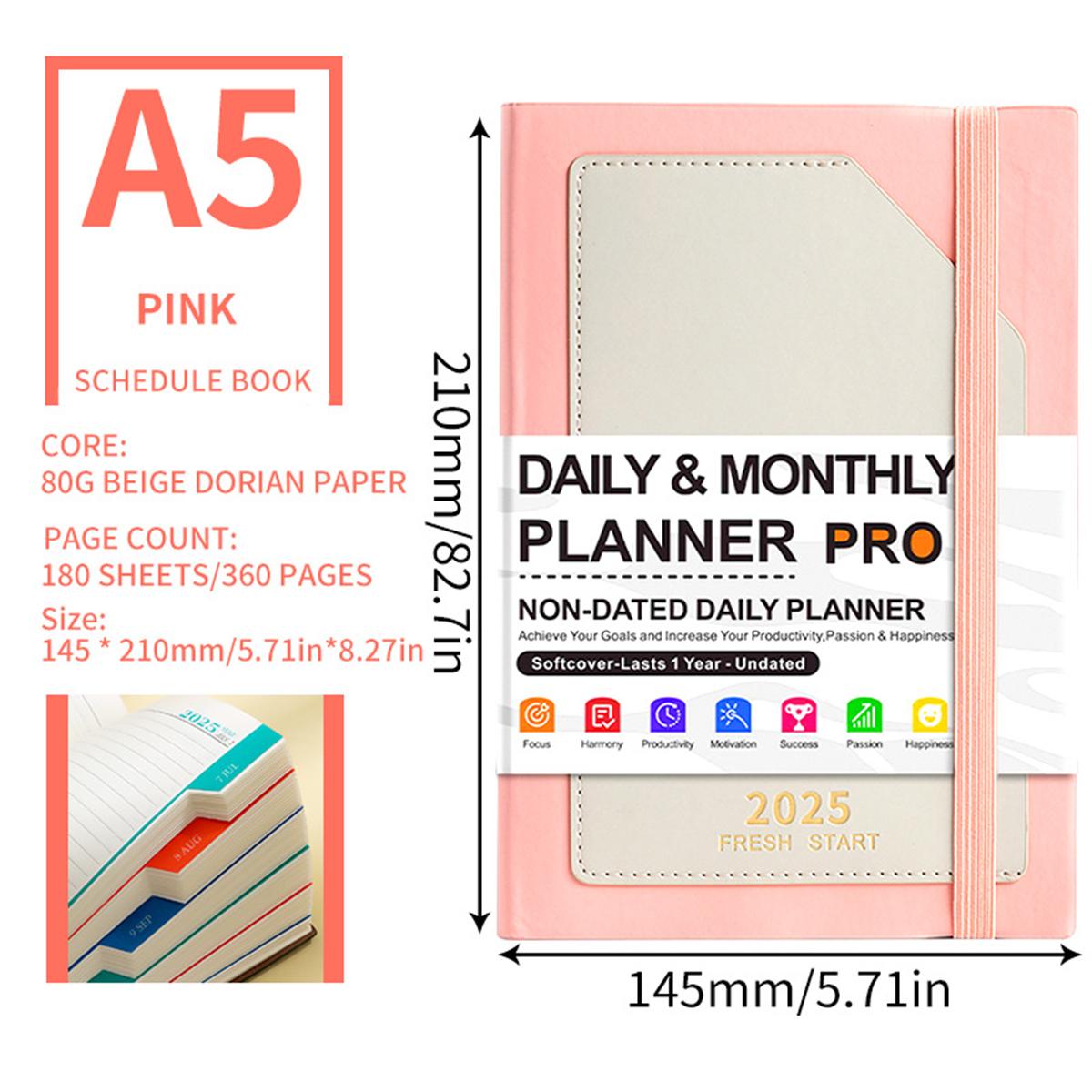 

Деловой календарь на 2025 год, кожаный формат А5, внутренние страницы на английском языке, ежедневник для студентов, дневник учета на 365 дней, блокнот, заметки, 200 листов A5