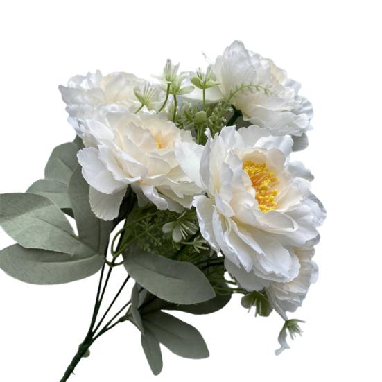 Artificial Flower 6 Heads Multipurpose Silk Cloth Fadeless Vivid Simulation Peony Bouquet