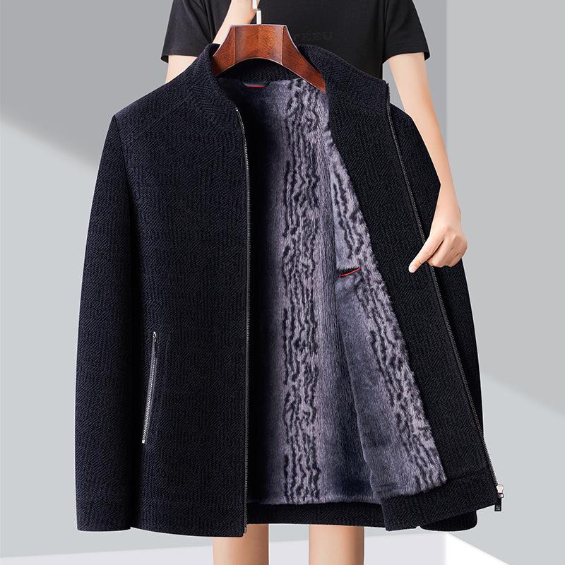 New Plush Thickened Jacket for Men's Lapel Middle-aged and Elderly Daddy Suit Winter Chenille Warm Casual Wool Jacket
