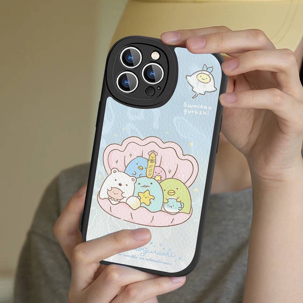 Cartoon S-sumikko Gurashi Phone Case For IPhone 16 15 14 11 12 13 Pro Max Plus Back Leather Shell
