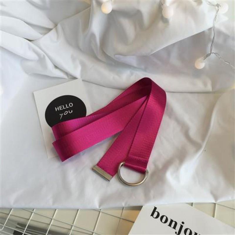 Stylish Korean Candy Color Canvas Double Ring Buckle Long Waist Belt For Men And Women