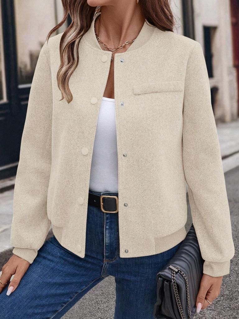 Women's Casual Color Three-quarter Sleeve Pocket Shirt Jacket