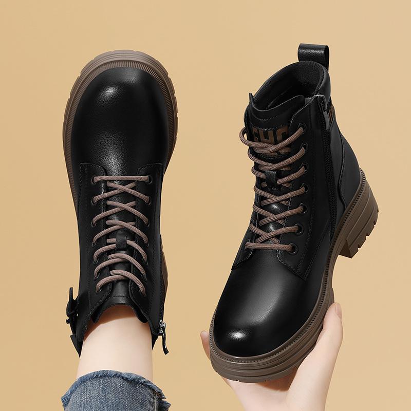 British Martin Boots Women's New Winter Leather Shoes White Platform Short Boots Spring and Autumn Boots Single Boots