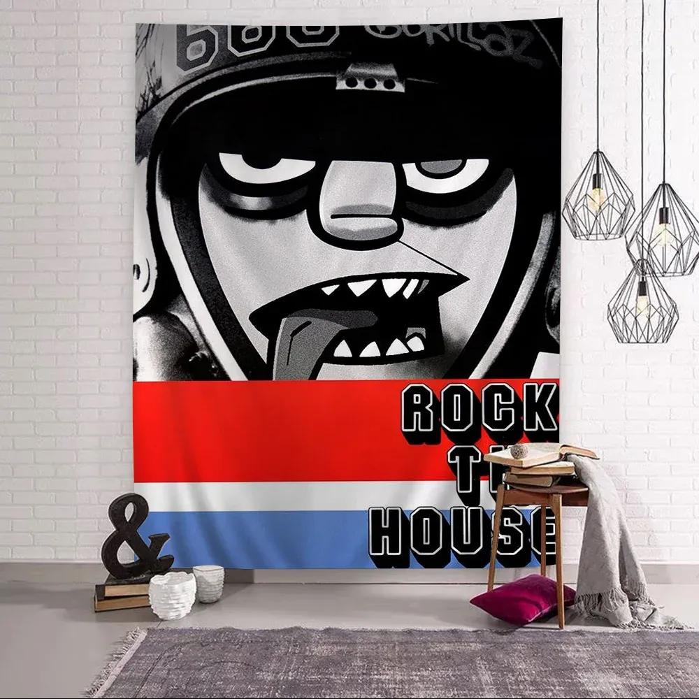 Retro Music Gorillaz Good Quality Anime Tapestry Hanging Tarot Hippie Wall Rugs Dorm Wall Hanging Sheets
