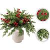 Decorative Holiday Set with 30 Pieces 3D Artificial Pine Branches and 15 Red Berry Stems for Wreaths and Home Decor Projects