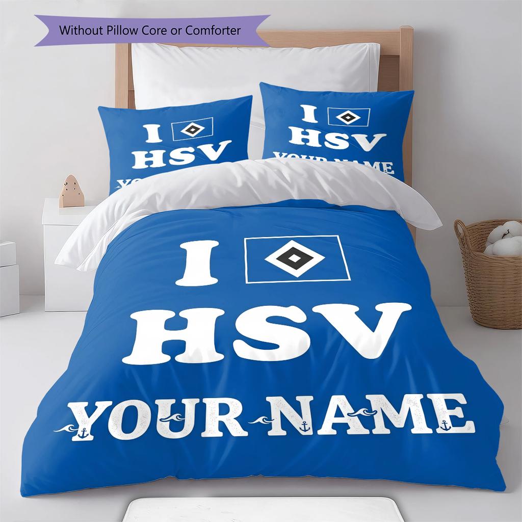 Benutzerdefinierte Bettwäsche mit HSV-Logo, Steppbett-Set, Bettbezug, Kissenbezug, Heim-Geburtstagsgeschenk(1 Bettbezug + 2 Kissenbezüge, ohne Füllung) -HE70