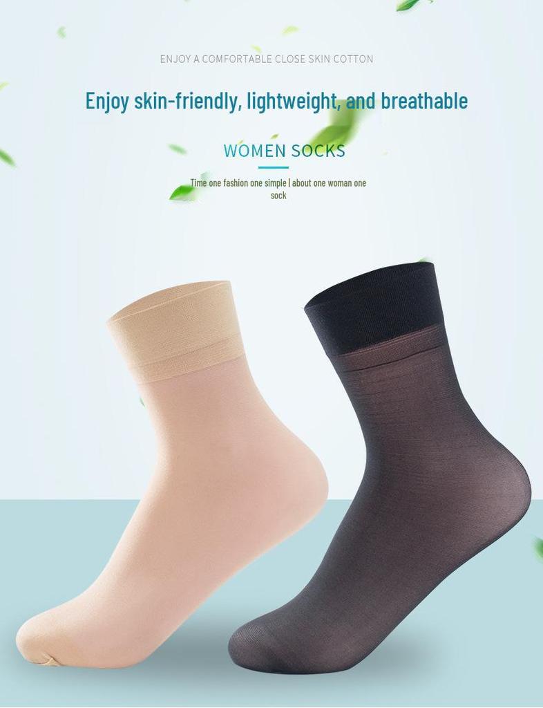 Langsha Women's Mid-Calf Ultra-Thin Black Silk Stockings - Transparent, Core-Spun Short Socks for Summer