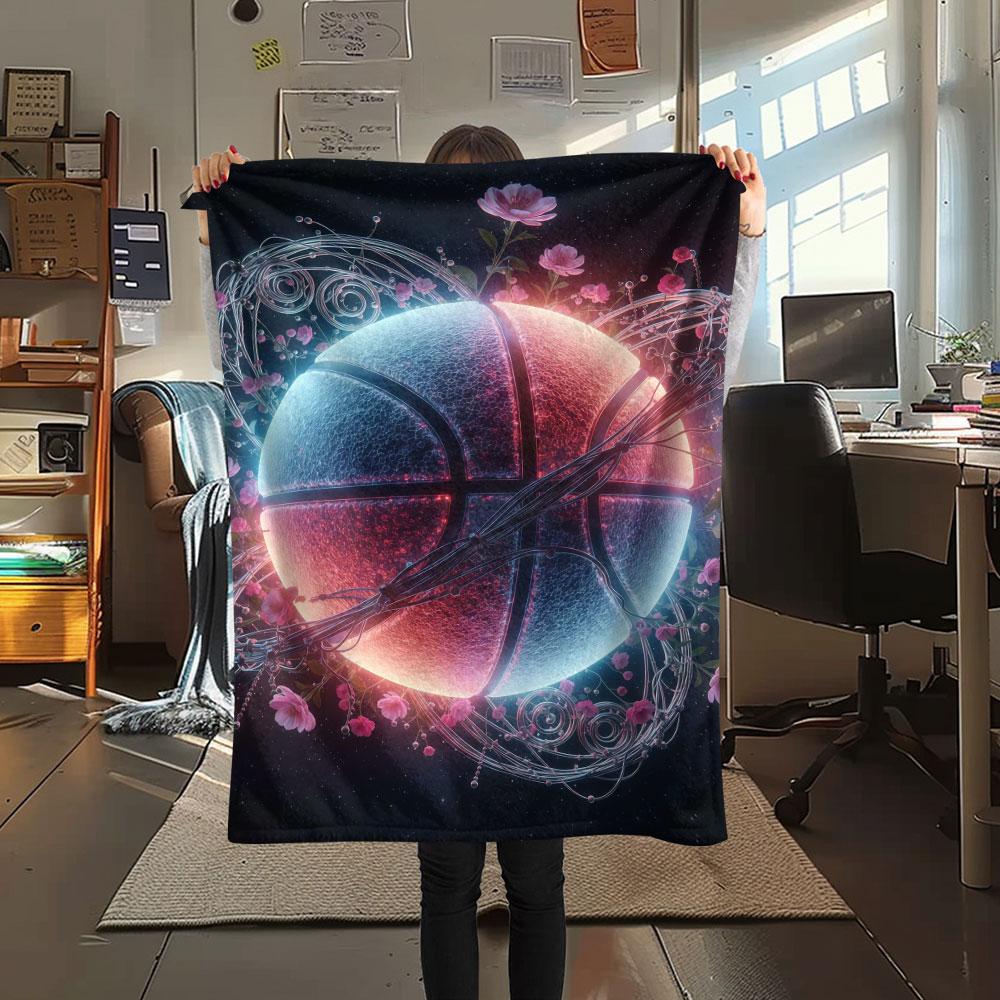 1Pc Luminousball Print Flannel Blanket, High Quality Comfortable for All Seasons, Home Decor, Warmth and Comfort, Perfect for Christmas Gifts