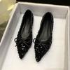 2025 Summer New Pointed Single Shoes Women's Flat-soled Sequins Shallow Mouth Temperament Fashionable Soft-soled Ladyshoes Large Size Women's Shoes