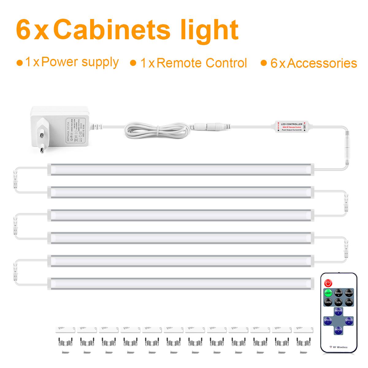 

Linkable Aluminium LED Light Bar Dimmable RF Remote Control Tube Strip DIY Kitchen Under Cabinet Counter Workbench Closet Lamp 6PCS-50CM теплим білим кольором