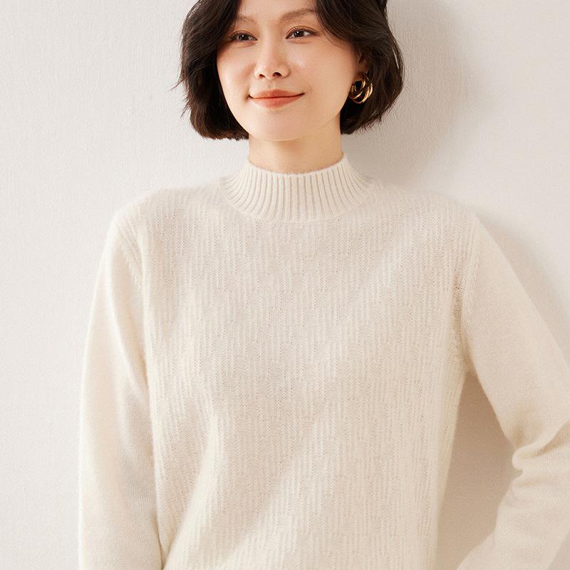 Women's High-Neck Cashmere Sweater: Thick, Solid Knitwear for Autumn/Winter