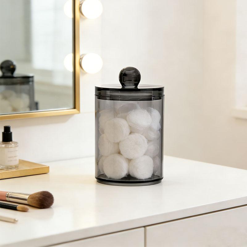 265AS14D Pack Qtip Dispenser Apothecary Jars Bathroom Jar 10 Oz Black Plastic Holder Storage Box for Cotton Ball, Swab Cotton