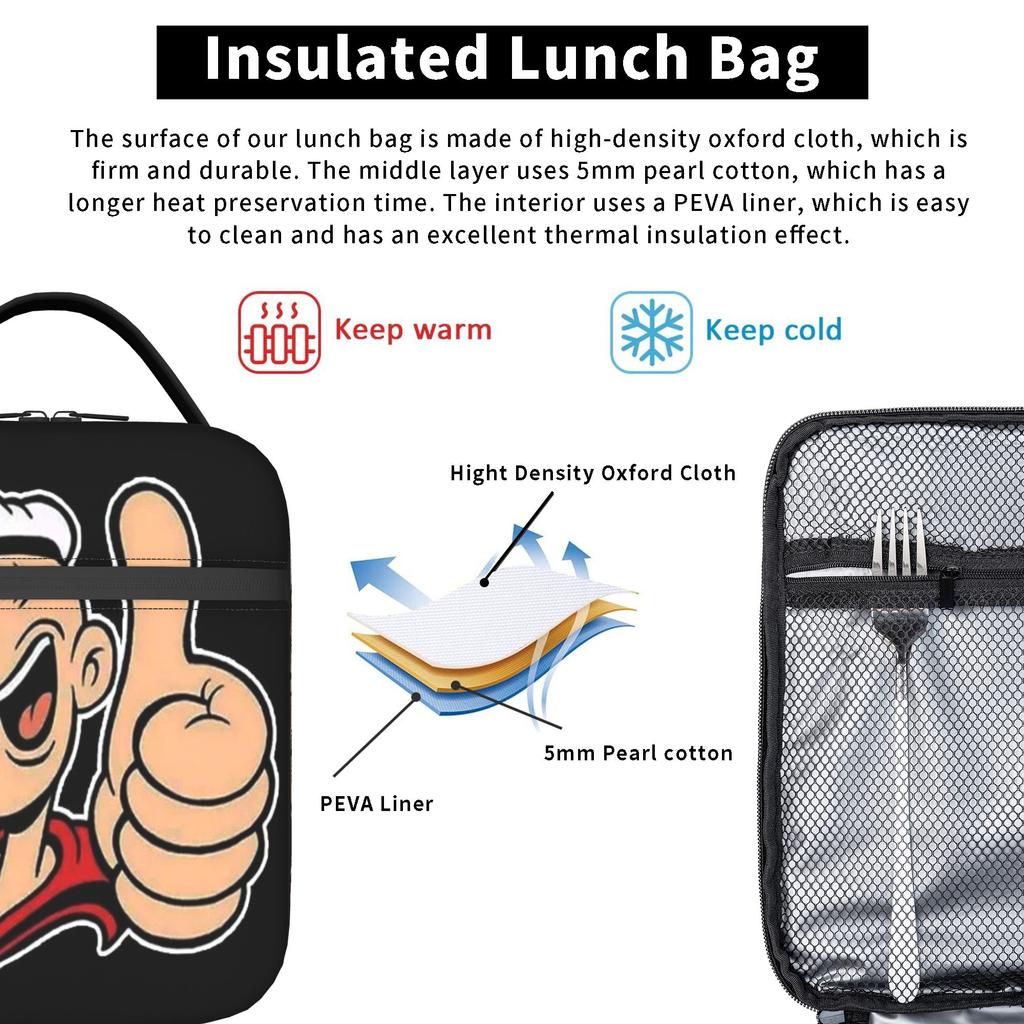 p-popeyes Accessories Insulated Lunch Tote Bag For Work Food Container Reusable Thermal Cooler Lunch Box