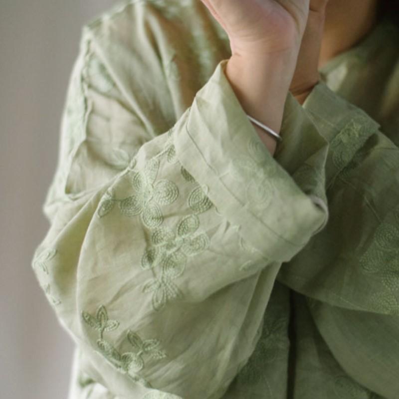 Johnature Women Vintage Jacquard Dress Solid Color O-Neck Long Sleeve Spring Chinese Style High Quality Dress