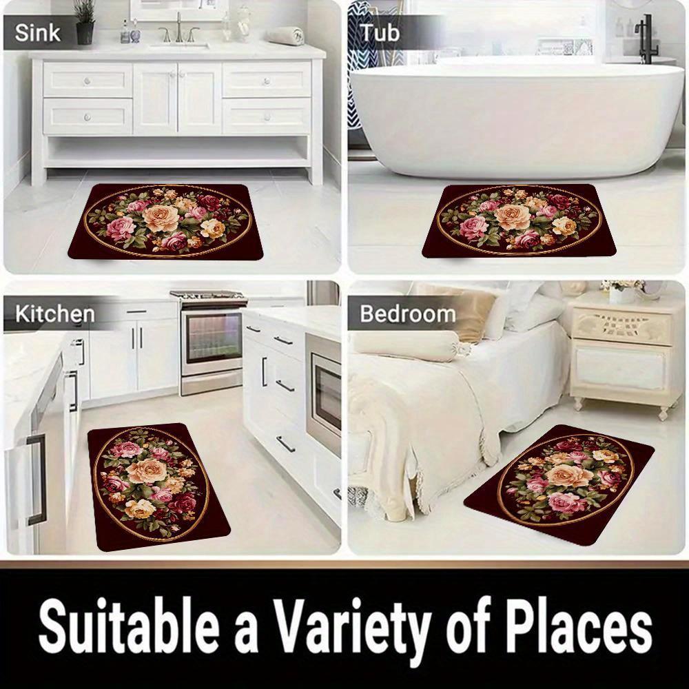 1Pcs Anti Fatigue Kitchen Rugs Vintage Floral  Print Waterproof Non-Slip Thick Cushioned Kitchen Mat Heavy Duty Comfort Standing Mat for Bathroom
