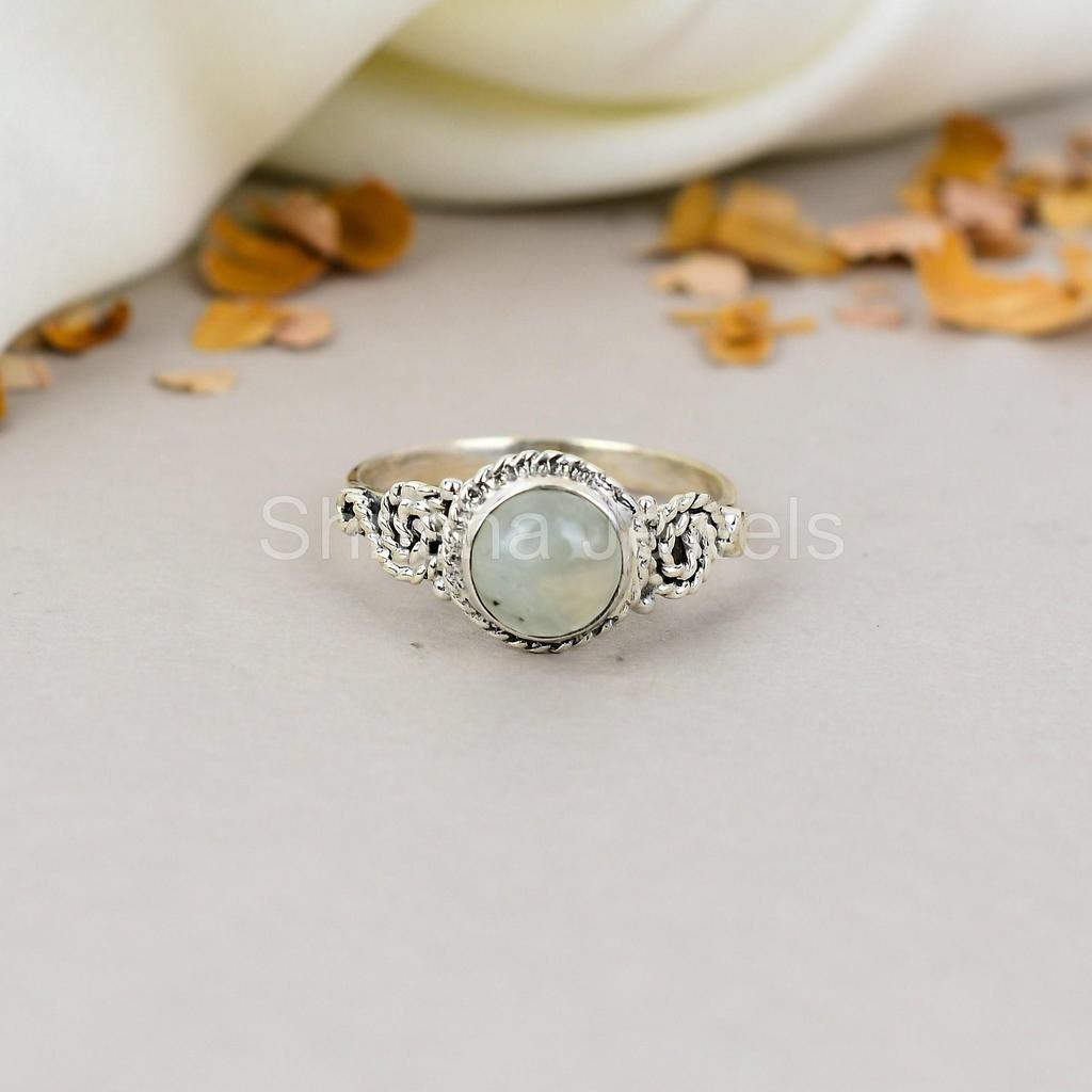 Prehnite Gemstone 925 Sterling Silver Green Gemstone Round Shape Handmade Jewelry For Women