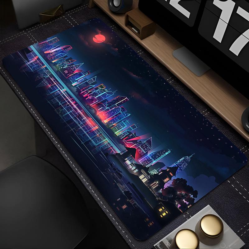 Gaming Extended Mouse Pad Gamer Pc Computer Purple Anime Keyboard Pad Neon Night City Desk Mat Offices Interior Accessories Rug