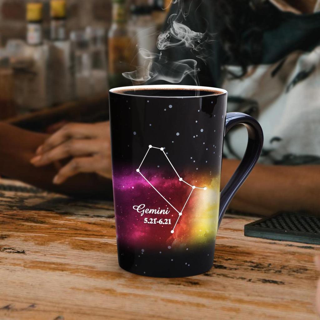 MUGKISS Gemini Constellation Heat Exchange Cup Engraved Constellation Gemini Coffee Porcelain Color Change Holiday Birthday Gift for Him or Magical