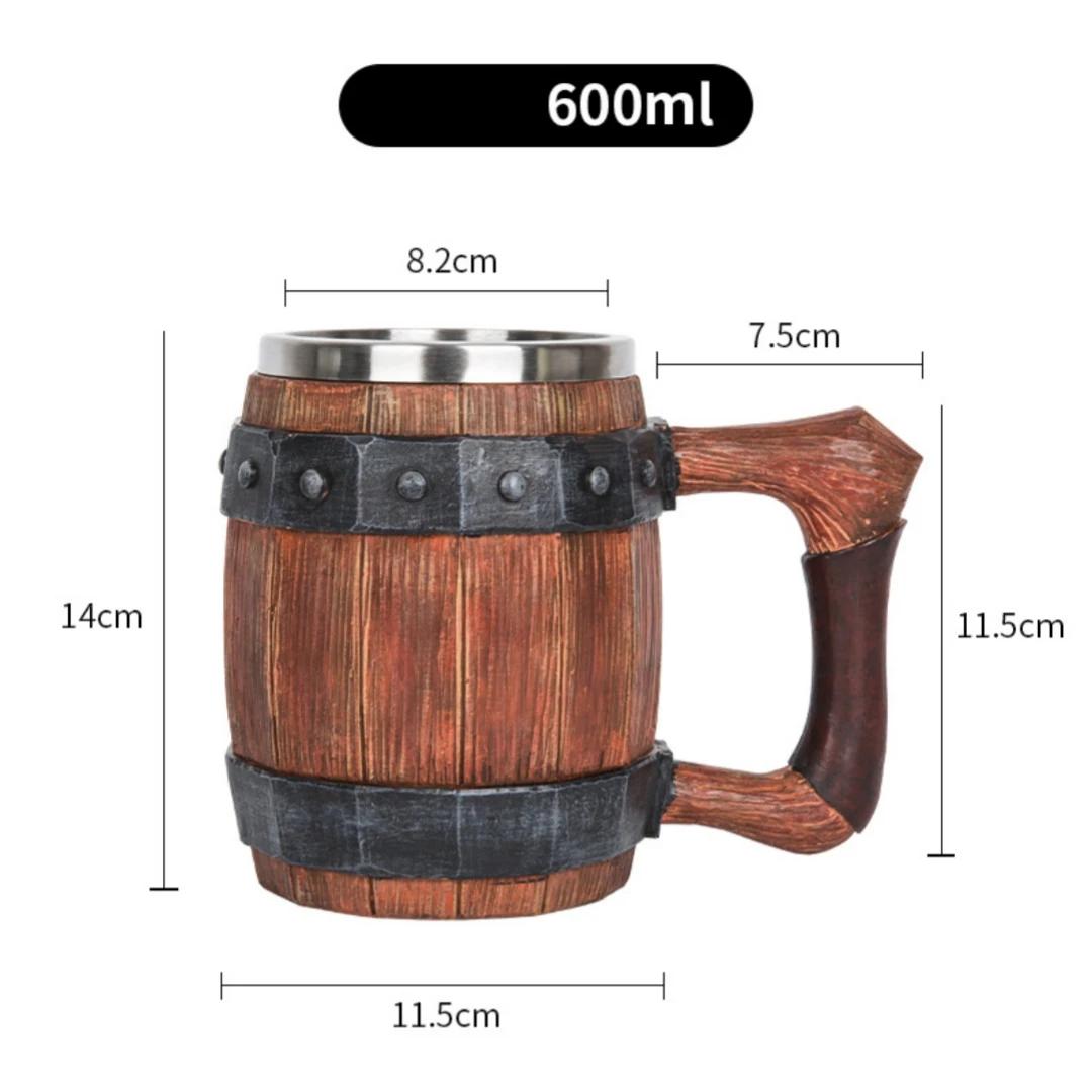 

Viking Retro Beer Mug Resin 304 Stainless Steel Imitation Wood Coffee Cup Double Wall Mug Beer Jug Water Cup Barware Men s Gift 600ml