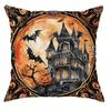 Halloween Decorative Pillowcase, Witch Pumpkin Cat Castle Pattern, Suitable for Home Room Living Room Sofa Cushion Cover