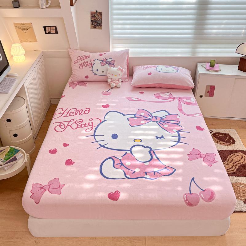 3D Pattern K-Kuromi Soft Bedding Fitted Sheet Deep Pocket 30Cm Cartoon H-Hello Kitty Fitted Sheets Fade Resistant Multiple Sizes