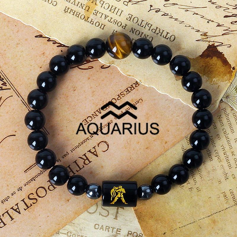 12 Constellation Zodiac Signs Bracelet Men Women Natural Tiger Eye Stone Beaded Couples Bracelets Scorpio Birthday Beads Jewelry