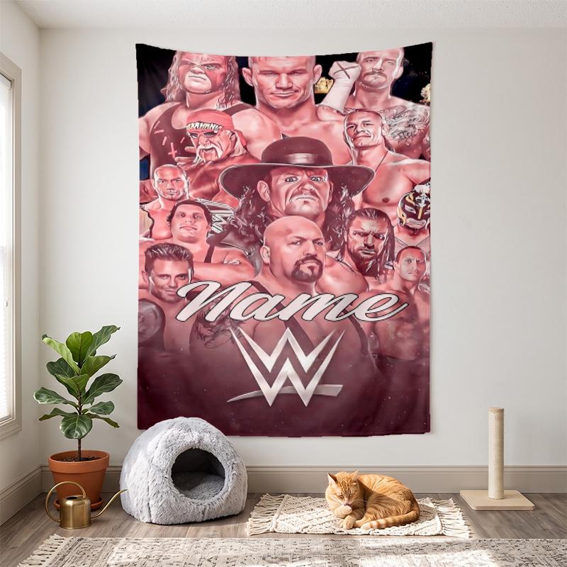 WWE (1) Tapiz de pared decorativo con nombre personalizable, opción ideal para la decoración de paredes en dormitorios, salas de estar, residencias estudiantiles y el hogar