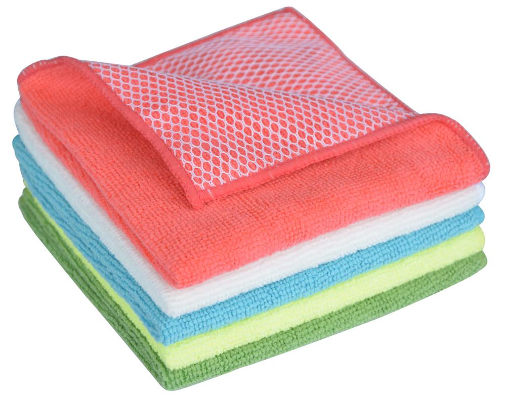 Sinland Super Absorbent Microfiber Wash Dish Cloth Best Kitchen Rags Cleaning Cloths With Poly Scour Side 12Inchx12Inch 5 Pack