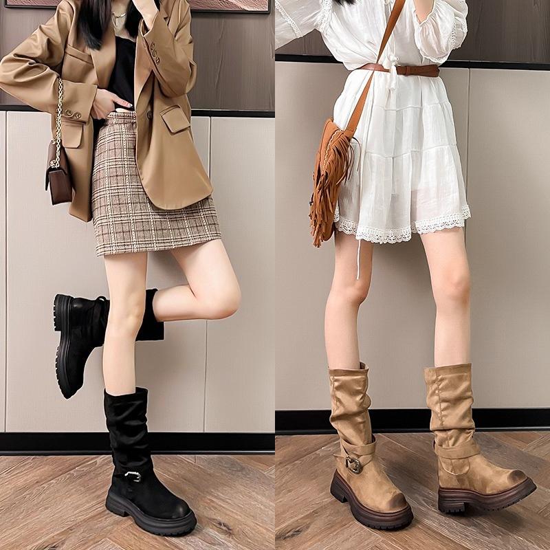 Thick-soled British Style Thick Heel Round Head Belt Buckle Maillard Martin Boots Women's Autumn and Winter Thin and Heightened Short Boots