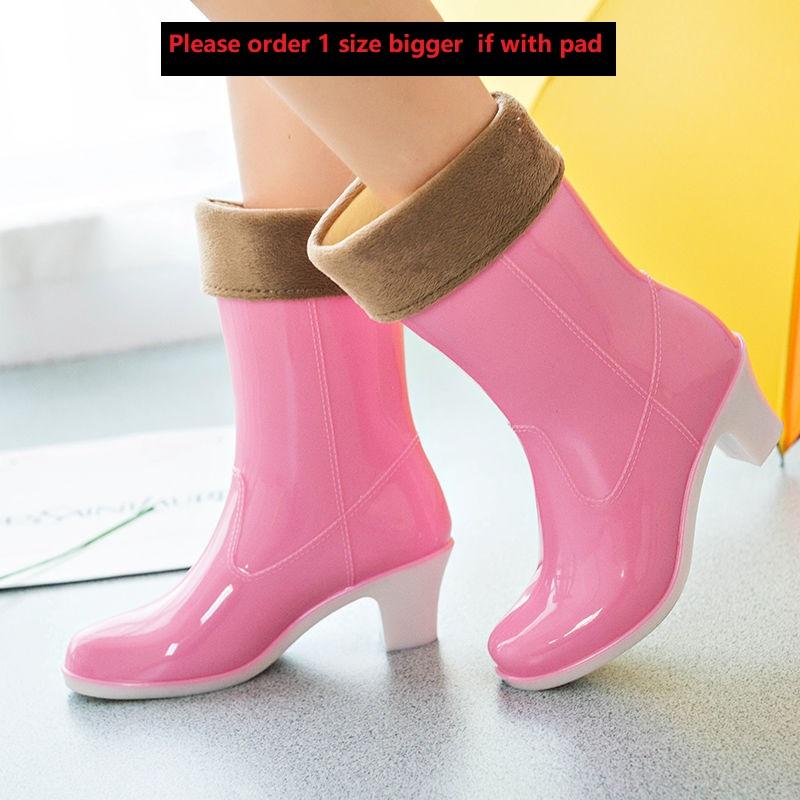 

Мода Мода Женские Высокие Каблуки Резиновые Сапоги, Водонепроницаемая Резиновая Обувь до Середины Икры, Розовый, Голубой, Нескользящие Галоши для Девочек, Конфетные Цвета, Дропшиппинг 36
