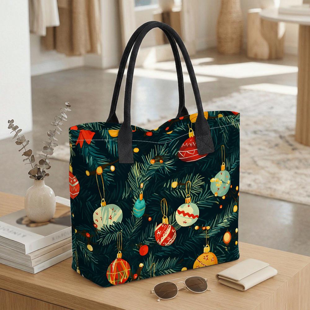 Christmas Print Large Tote Bag Fashion Casual Holiday Shoulder Handbag for Daily Use