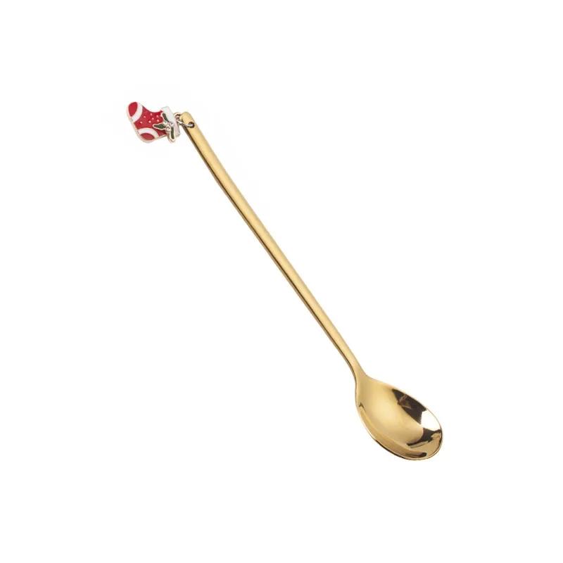 New Year  Stainless Steel Christmas Spoons Xmas Party Coffee Spoon with Christmas Pendant Christmas Decorations Noel Gift