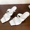 Fashion Square Toe Patent Leather Women Sandals Summer Open Toe Thin Heel Slide Sandals Elegant Simple High Heel Shoes for Woman