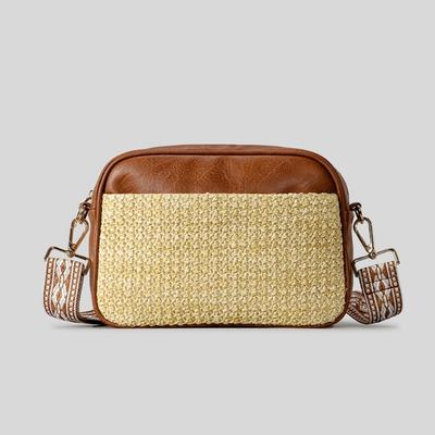 Single Shoulder Crossbody Bag Women's Straw Plaited Color Small Square Bag Ethnic Wind Wide Shoulder Strap Handbag