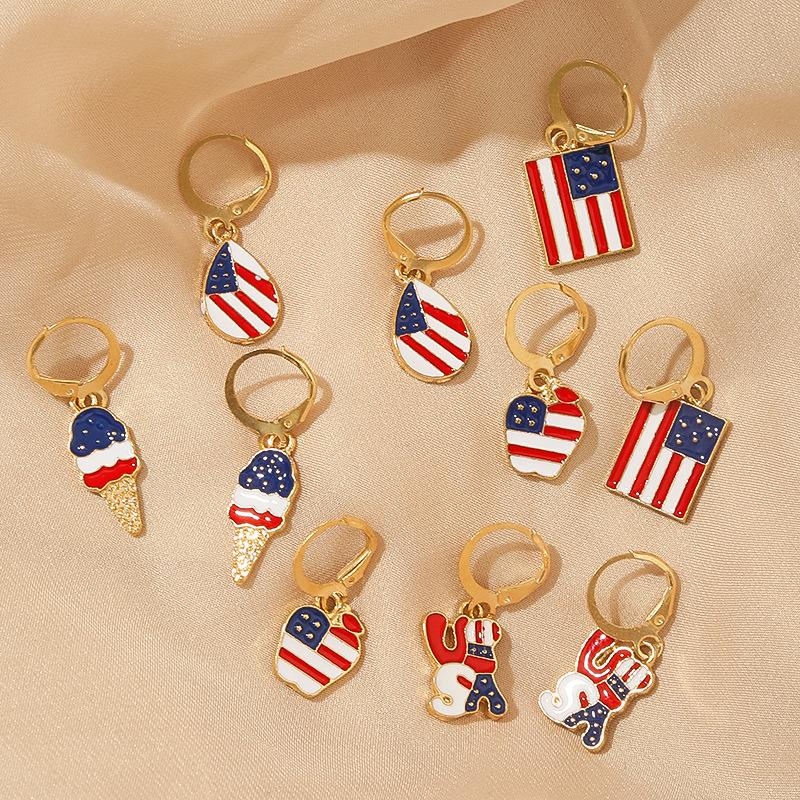 USA Flag Ice Cream Star Apple Flag Earrings Jewelry Five-piece Set