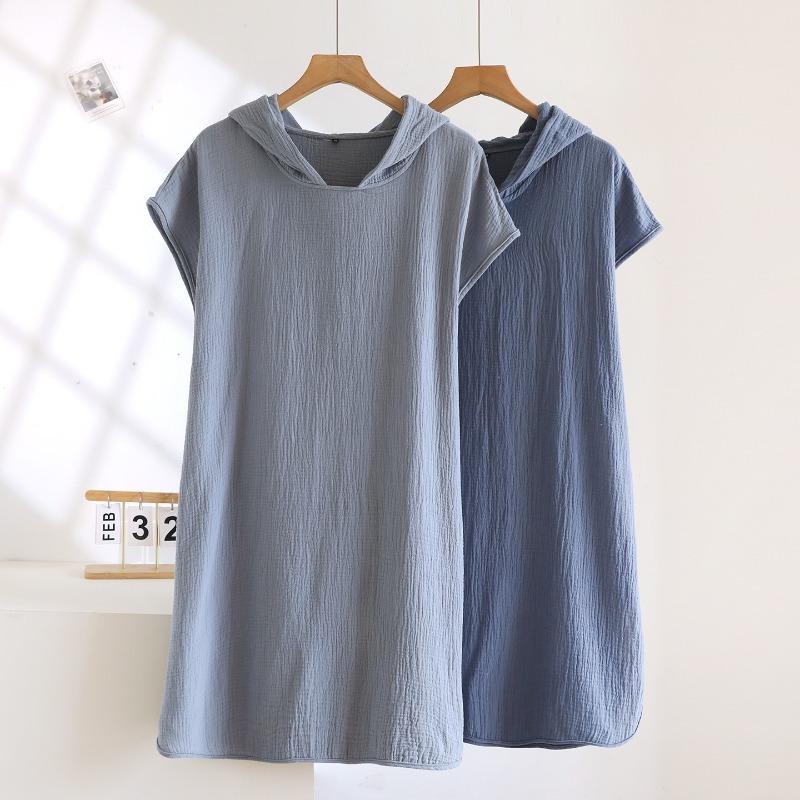 2026 New Spring/Summer Couple Short Sleeve Bathrobe 100% Cotton Women's Water Absorbing Quick Drying Sleeper Robe