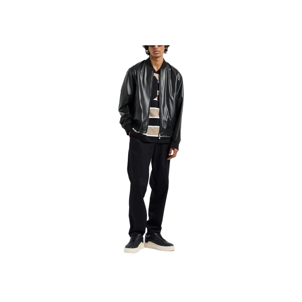 Armani Exchange Fitted Long Sleeve Baseball Collar Motorcycle Style Zip Jacket Men Jackets Black XM001241-AF14863-UC001