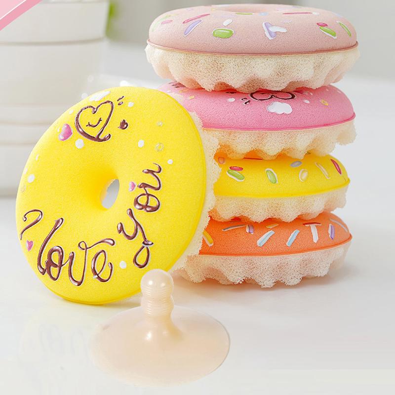 Dish Sponge With Suction Cup Non-Scratch Donut Sponge Set With Suction Cup Quick Drainage Dishwashing Brush For Kitchen