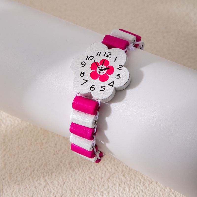 Outdoor Popular Colorful Children S Hand Jewelry Wood Watch Modeling Bracelet Wooden Cartoon Flower Bracelet