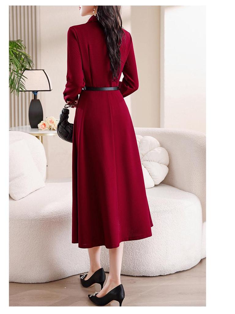 Trendy Korean Style Patchwork Waist-Cinched Mid-Length Dress for Women - 2026 Spring/Autumn