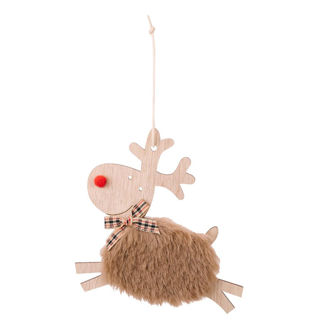 Christmas Elk Hanging Ornament Gifts Wooden Reindeer Plush Pendants Christmas Tree Decor