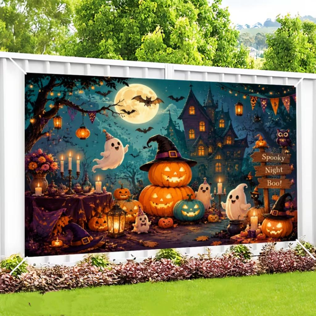 Halloween Decor Supplies Banner Spooky Graveyard Pumpkin Bat Skull Background Festival Party Decor Photography  Backdrop Props479