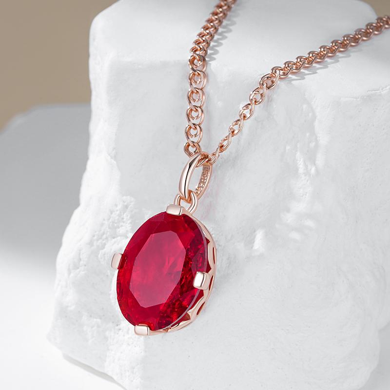 Shiny Oval Red Natural Zircon Pendant Necklace For Women Fashion Rose Gold Color High Quality Daily Fine Jewelry